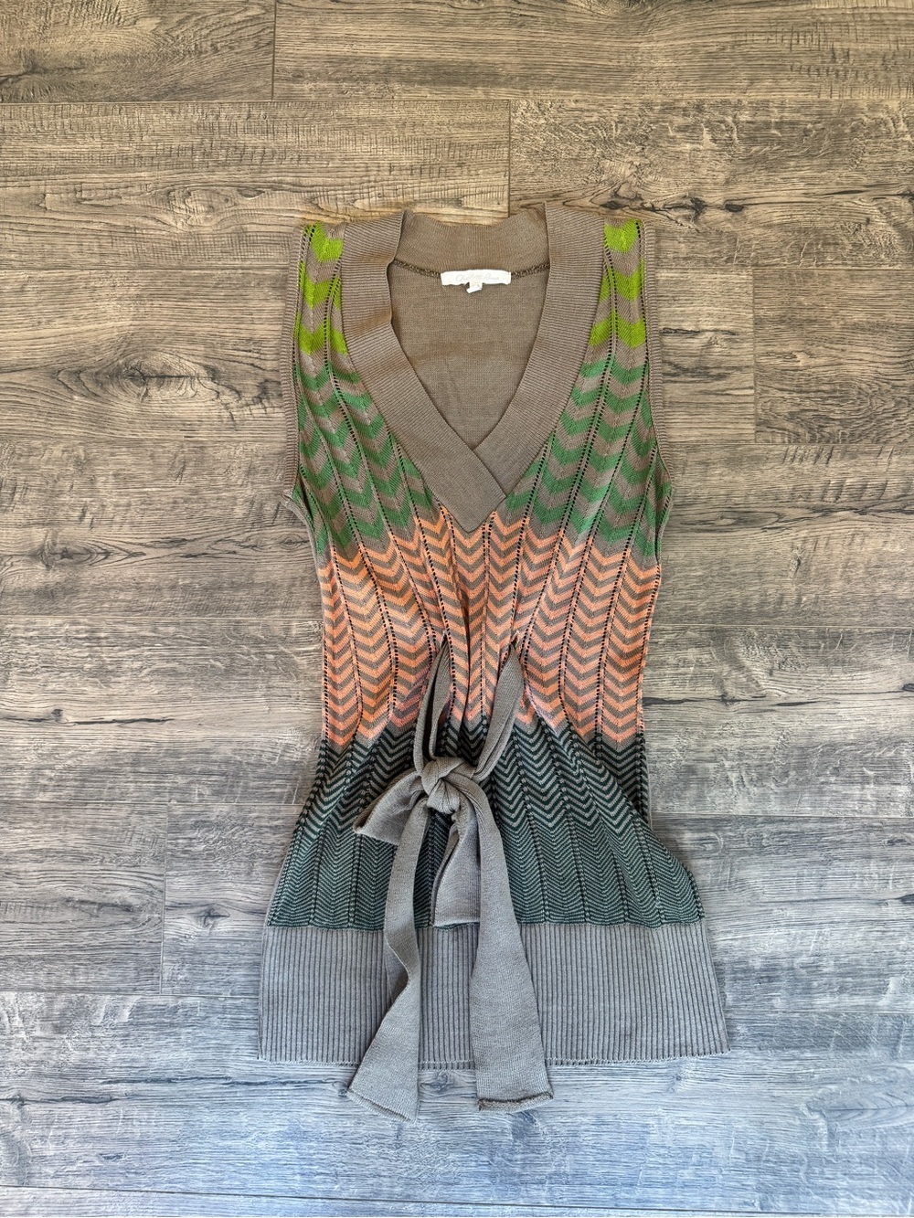 Charlotte Russe Taupe, Green & Orange Chevron Knit Tank with Waist Tie